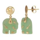 Genuine Jade 10k Yellow Gold Elephant Earrings