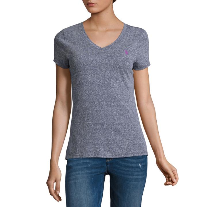 Us Polo Assn. Short Sleeve V Neck T-shirt-womens Juniors