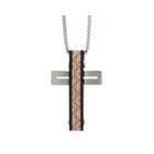 Mens Tri-color Stainless Steel Textured Cross Pendant Necklace