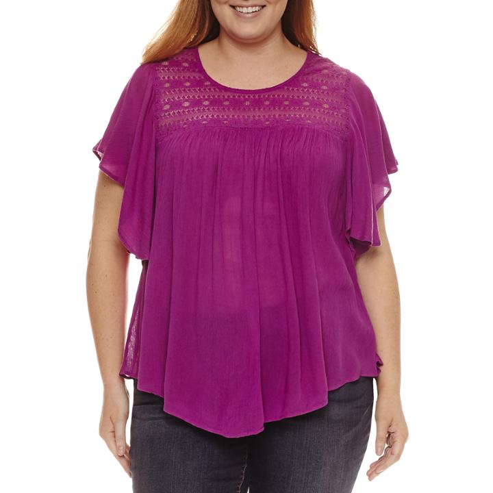 St. John's Bay Flutter Sleeve Lace Yoke Blouse - Plus
