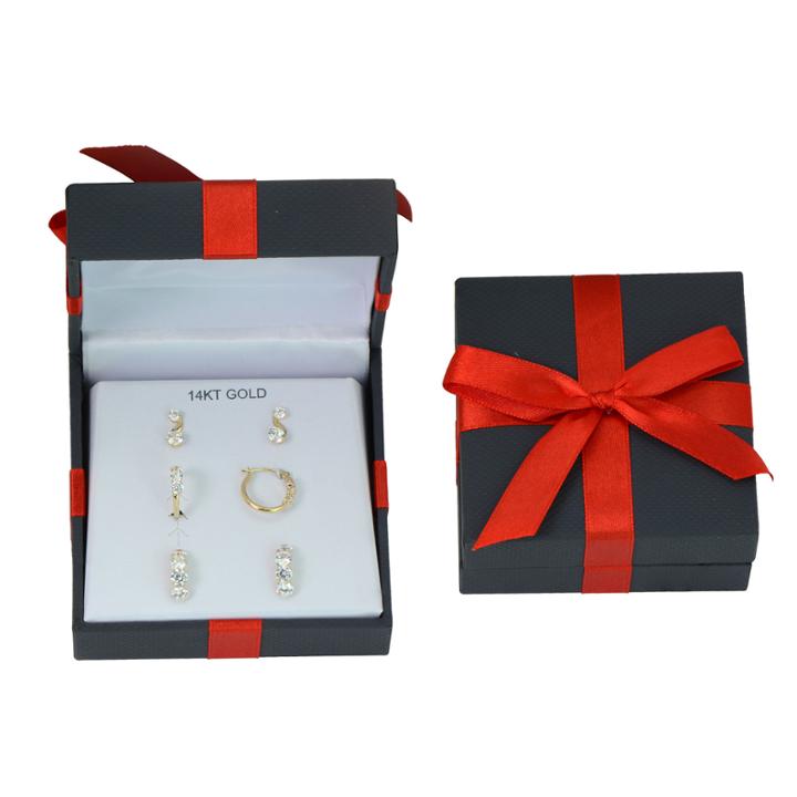 Womens 3 Pair Cubic Zirconia 14k Gold Jewelry Set