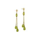 Genuine Green Peridot 14k Yellow Gold Three-stone Earrings