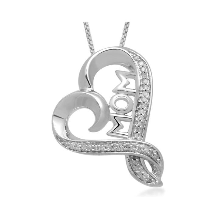 Hallmark Diamonds 1/10 C.t. Tw. Diamond Sterling Silver Mom Heart Pendant