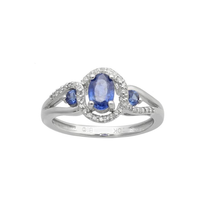 Genuine Sapphire And 1/10 Ct. T.w. Diamond 10k White Gold 3-stone Ring