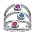 Personalized Womens Crystal Multi Color Sterling Silver Cocktail Ring