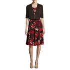 Perceptions Elbow-sleeve Floral Zip-front Hatchi Jacket Dress