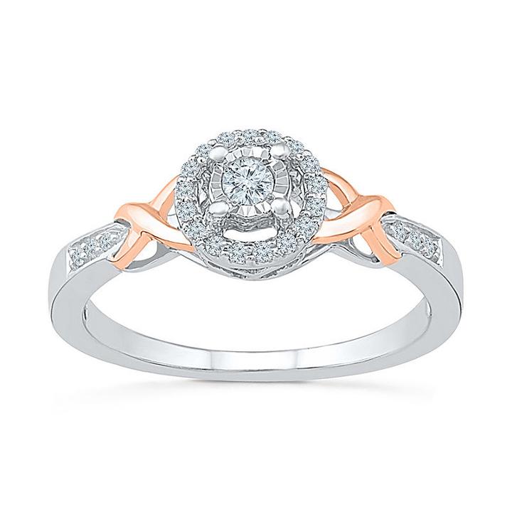 Promise My Love Womens 1/6 Ct. T.w. Round White Diamond Gold Over Silver Promise Ring