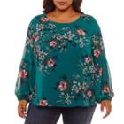 Boutique + Long Balloon Sleeve Peasant Top-plus