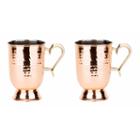 Old Dutch 16 Oz Solid Copper Hammered Tankard Withbrass Handle Set Of 2