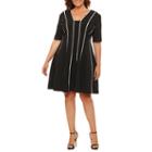 Danny & Nicole Elbow Sleeve Stripe Fit & Flare Dress-plus