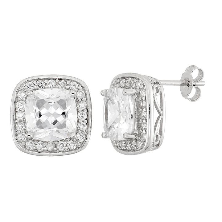 Diamonart Greater Than 6 Ct. T.w. Cushion White Cubic Zirconia Sterling Silver Stud Earrings