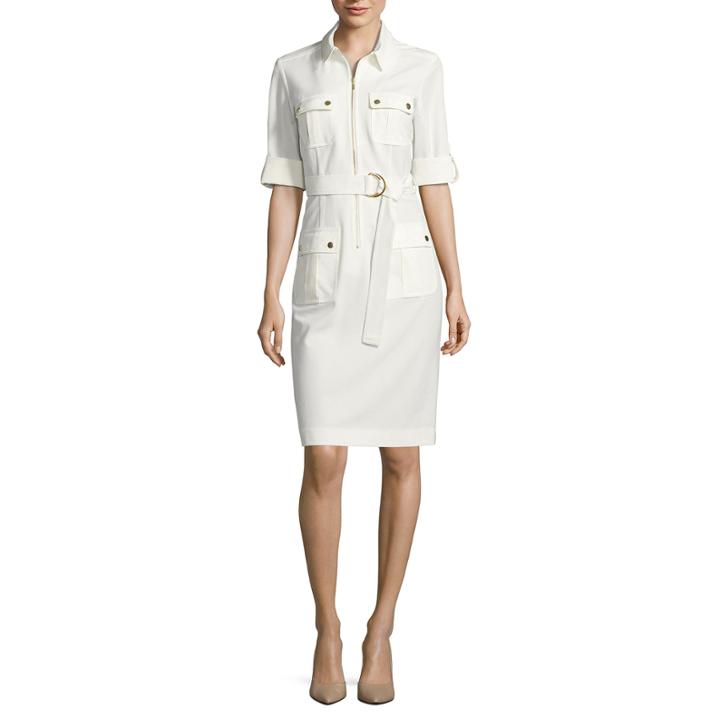 Sharagano Elbow Sleeve Shirt Dress