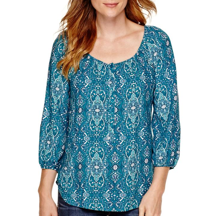 St. John's Bay 3/4-sleeve Henley Peasant Top