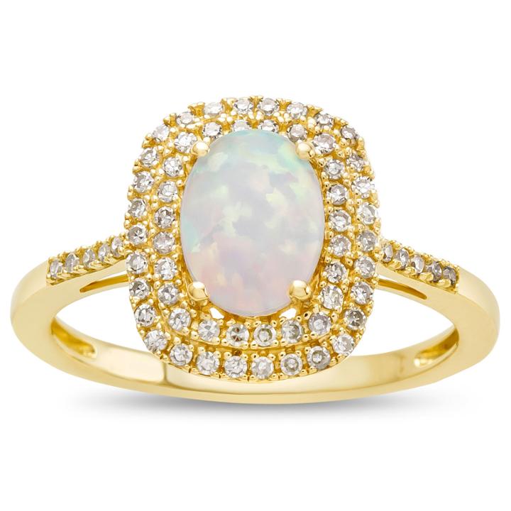 Womens 10k Gold Lab-created Opal & 3/4 Ct. T.w. Diamond Cocktail Ring