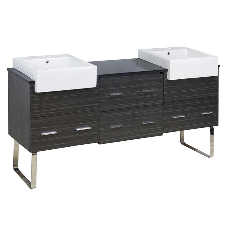 73.5-in. W Floor Mount Dawn Grey Vanity Set For 3h4-in. Drilling Black Galaxy Top