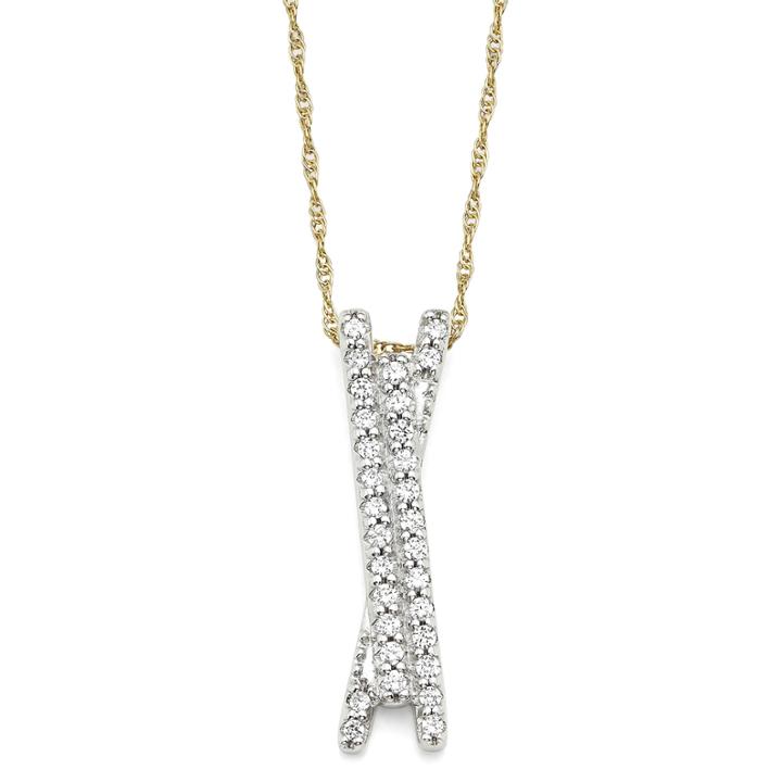 1/5 Ct. T.w. Diamond 10k Yellow Gold 3-row X Pendant Necklace