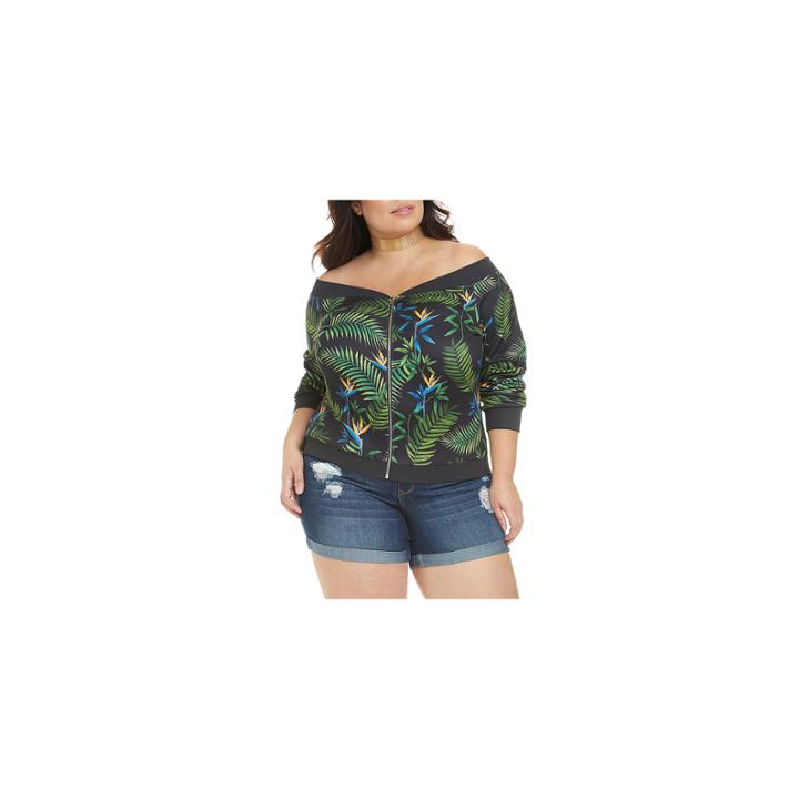 Fashion To Figure Paradise Palm Bomber Sweatshirt - Plus