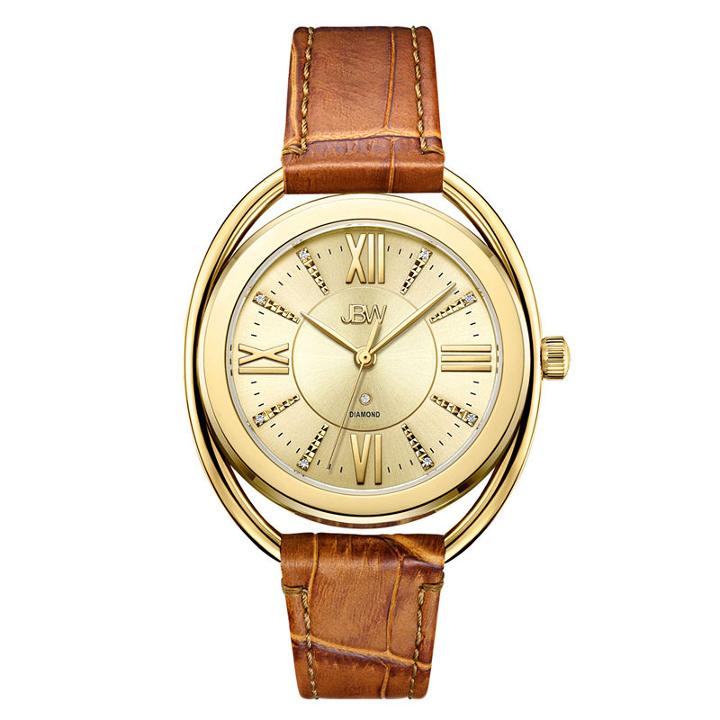 Jbw 1 Diamond At .01ctw Womens Brown Strap Watch-j6357a
