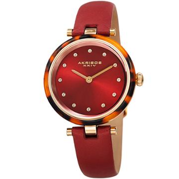 Akribos Xxiv Womens Red Strap Watch-a-1052rd