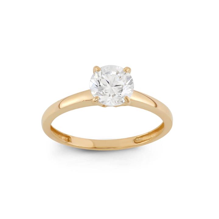 Womens 1 Ct. T.w. Round White Cubic Zirconia 10k Gold Engagement Ring