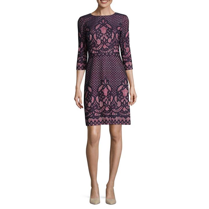 Danny & Nicole 3/4 Sleeve Floral A-line Dress-petite