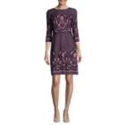 Danny & Nicole 3/4 Sleeve Floral A-line Dress-petite