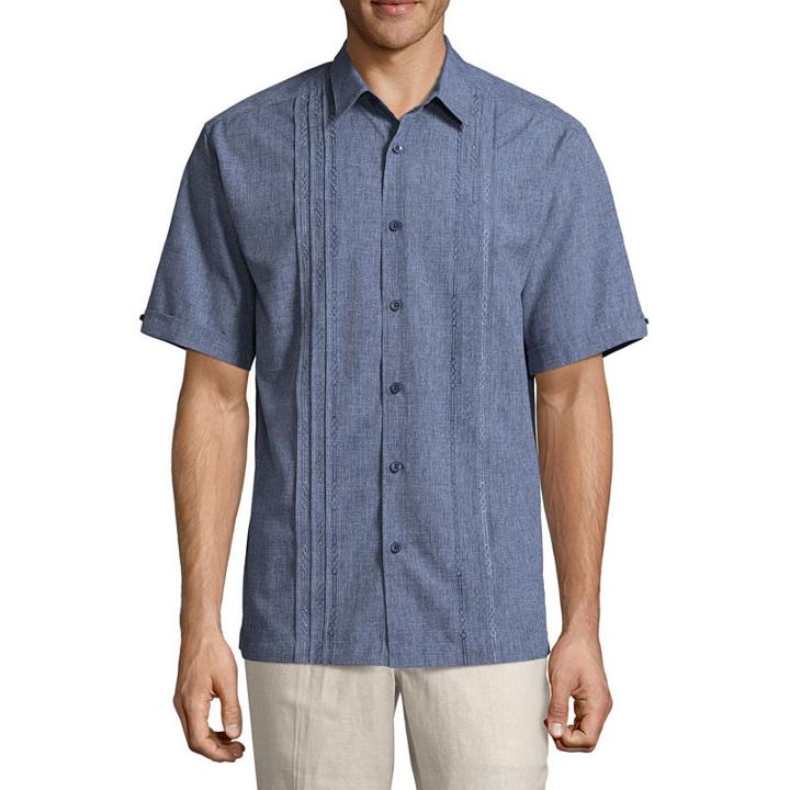 Havanera Chambray Wovens Short Sleeve Panel Button-front Shirt-big And Tall