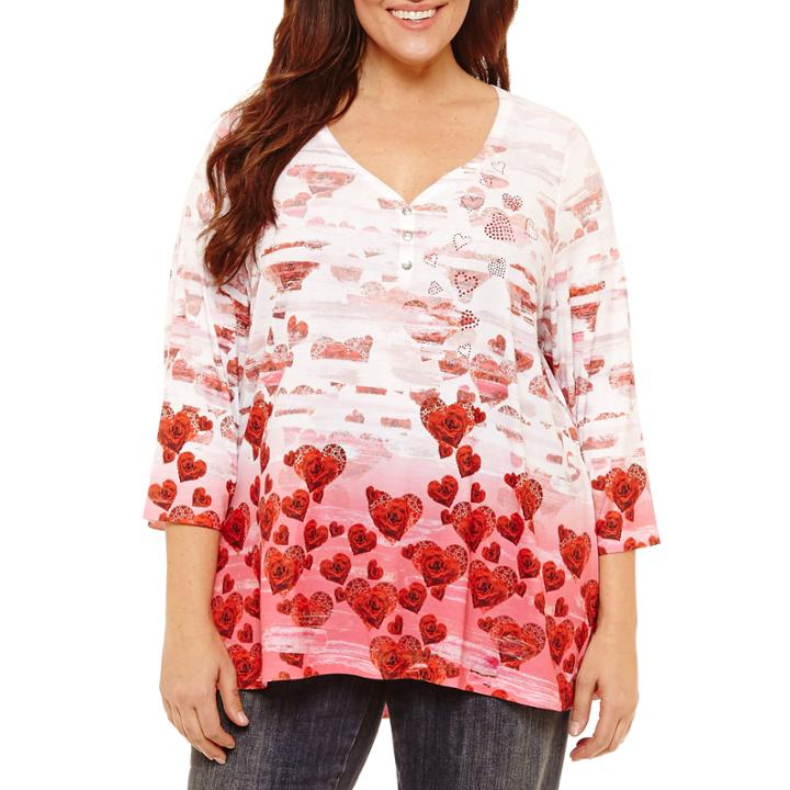 Unity World Wear 3/4 Sleeve Ombre Heart Henley Tee-plus