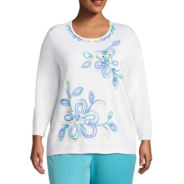 Alfred Dunner Bonita Springs Floral Pullover Sweater-plus