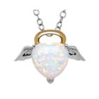 Heart-shaped Lab-created Opal And Diamond Accent Angel Pendant