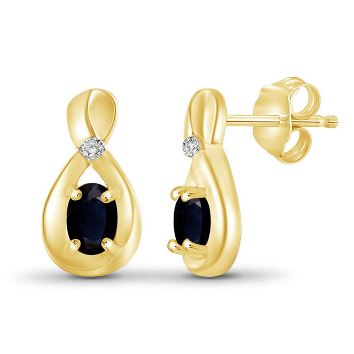 Diamond Accent Genuine Blue Sapphire 14k Gold Over Silver 11.6mm Stud Earrings