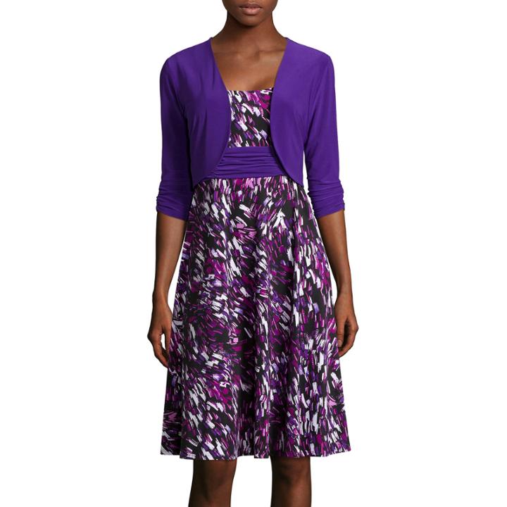 Perceptions 3/4-sleeve Paintbrush Print Bolero Jacket Dress