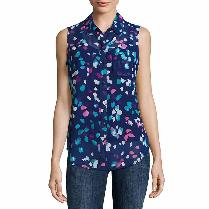 Liz Claiborne Sleevelessbutton Frontwoven Blouse - Tall