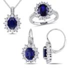 Lab-created Blue Sapphire And Diamond Sterling Silver Earring, Ring, And Pendant Necklace 3-piece Set