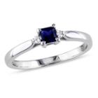 Promise My Love Womens Diamond Accent Radiant Blue Sapphire Sterling Silver Promise Ring