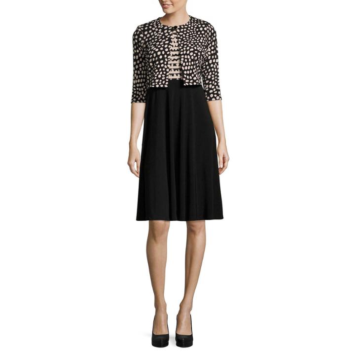 Danny & Nicole 3/4 Sleeve Dot Jacket Dress-petites