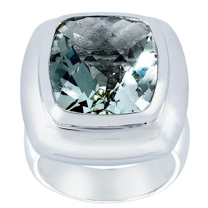 Womens Genuine Amethyst Green Sterling Silver Cocktail Ring