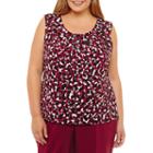 Black Label By Evan-picone Sleeveless Scoop Neck Jersey Dots Blouse-plus