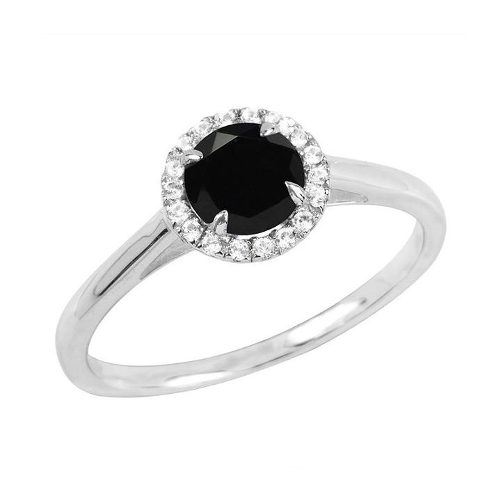 Womens Genuine Onyx Black Sterling Silver Round Cocktail Ring