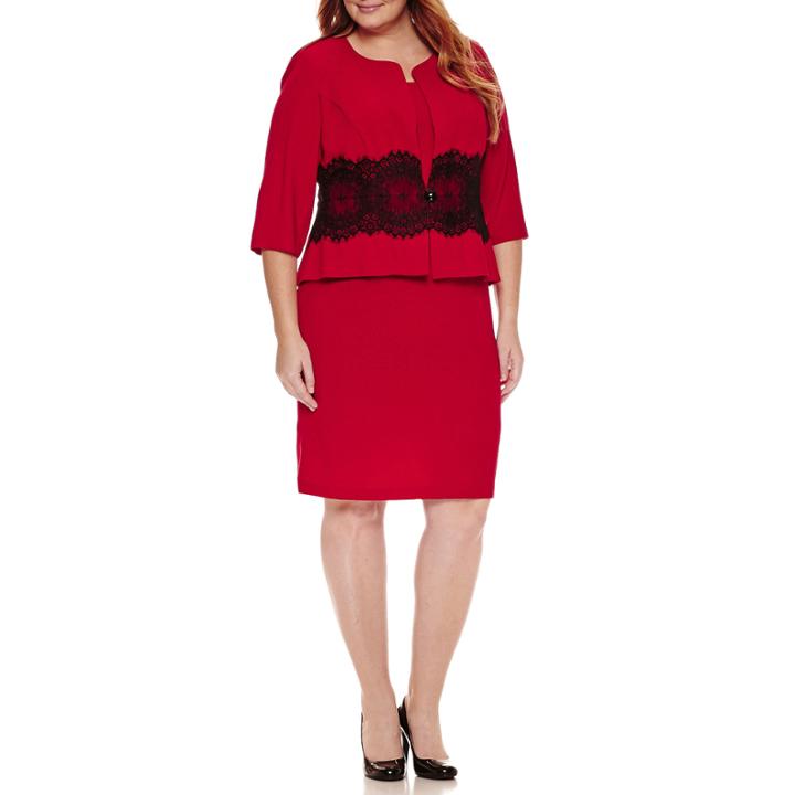 Danny & Nicole 3/4 Sleeve Lace Jacket Dress-plus