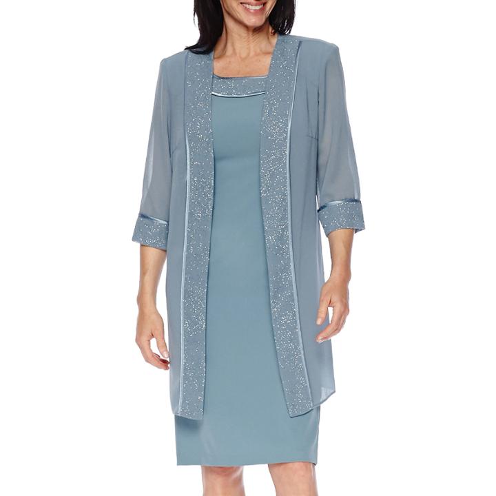 Maya Brooke 3/4-sleeve Glitter-trim Jacket Dress