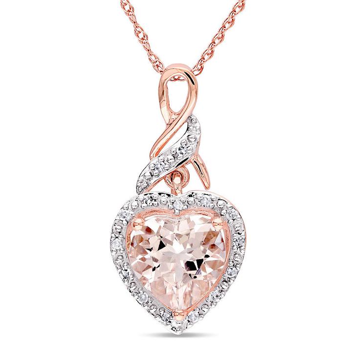 Diamond Accent Pink Morganite Heart 10k Gold Pendant