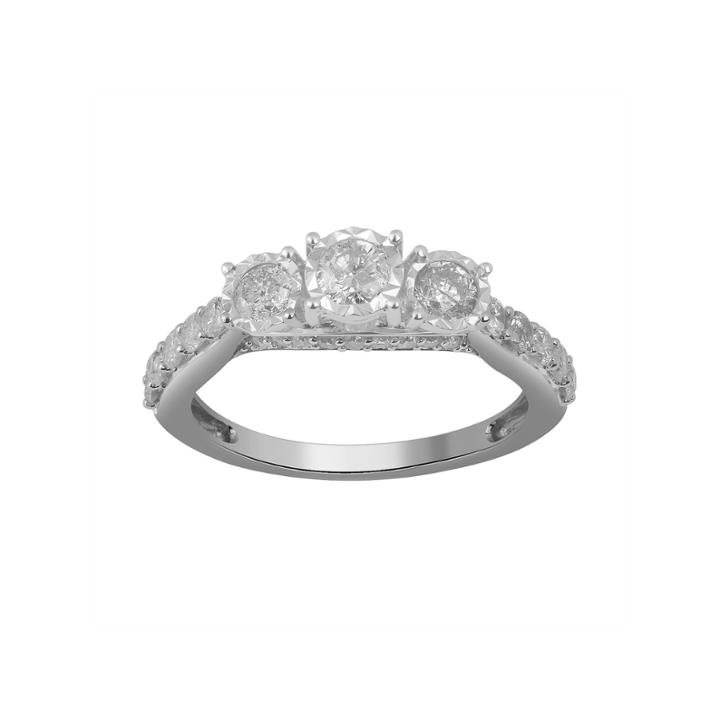 Womens 1 Ct. T.w. Genuine Round Diamond 14k Gold Engagement Ring