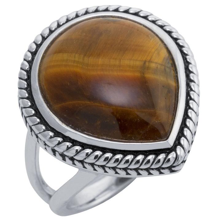 Womens Genuine Tiger's Eye Brown Sterling Silver
