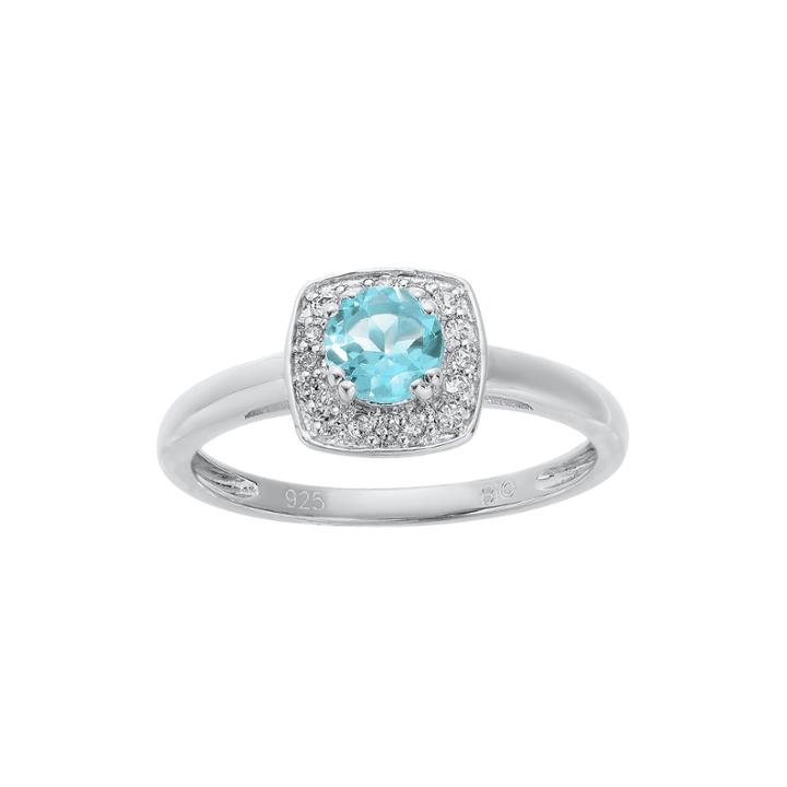 Lab-created Aquamarine And Genuine White Topaz Sterling Silver Ring