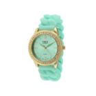 Tko Orlogi Womens Crystal-accent Chain-link Green Silicone Strap Stretch Watch