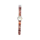 Olivia Pratt Womens Silver-tone Faux Mop Dial Orange-maroon Patterned Fabric Strap Watch 10352tr