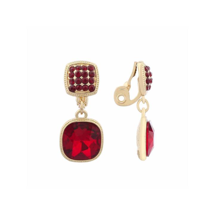 Monet Jewelry Red Goldtone Double Drop Clip Earring