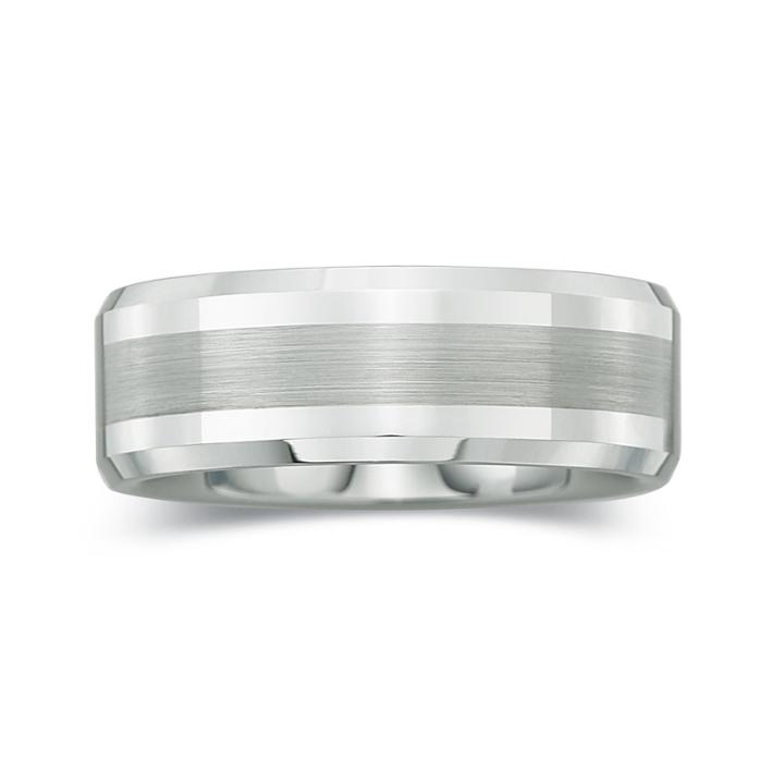 Mens 8mm Comfort Fit Satin Center Ring In Tungsten