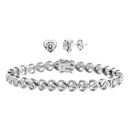 Diamonart Cubic Zirconia Line Bracelet & Earrings Heart Set